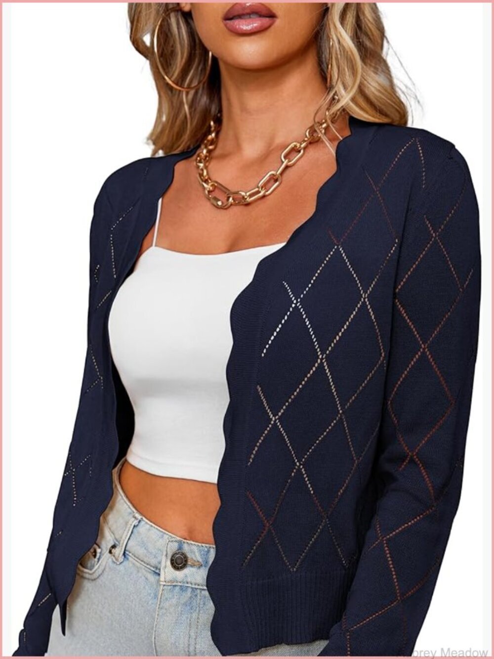 Long Sleeve Cropped Cardigan Sweater Open Front Hollow Out Shrugs